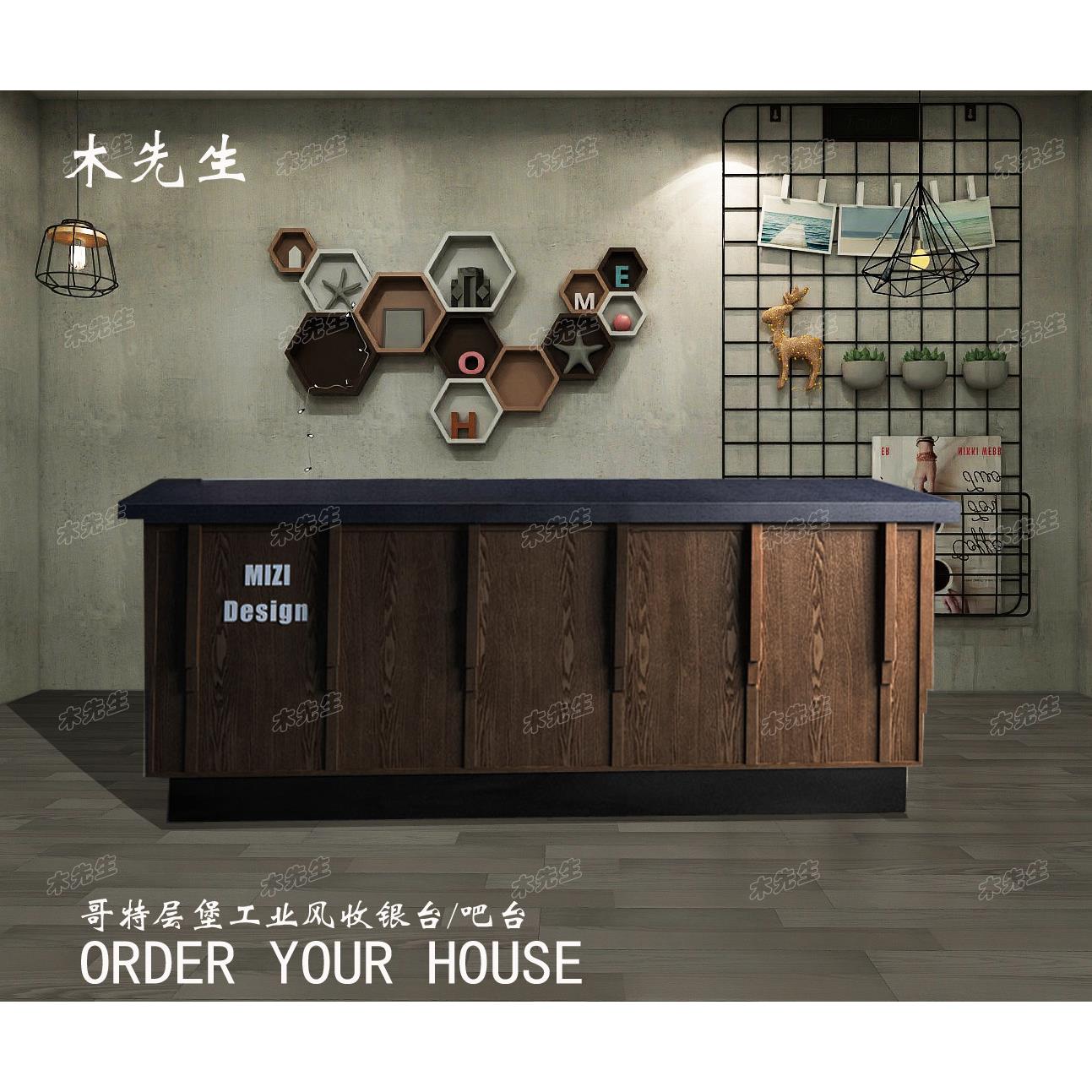 公司前台收银台覆古中式服装店简约现代吧台1.2米欧式转角柜台桌