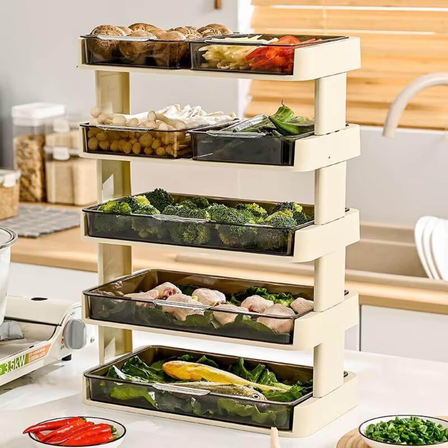 厨柜配菜架收纳火锅盆架肉类菜盘架备餐置物架菜盘子厨房摆盘叠加