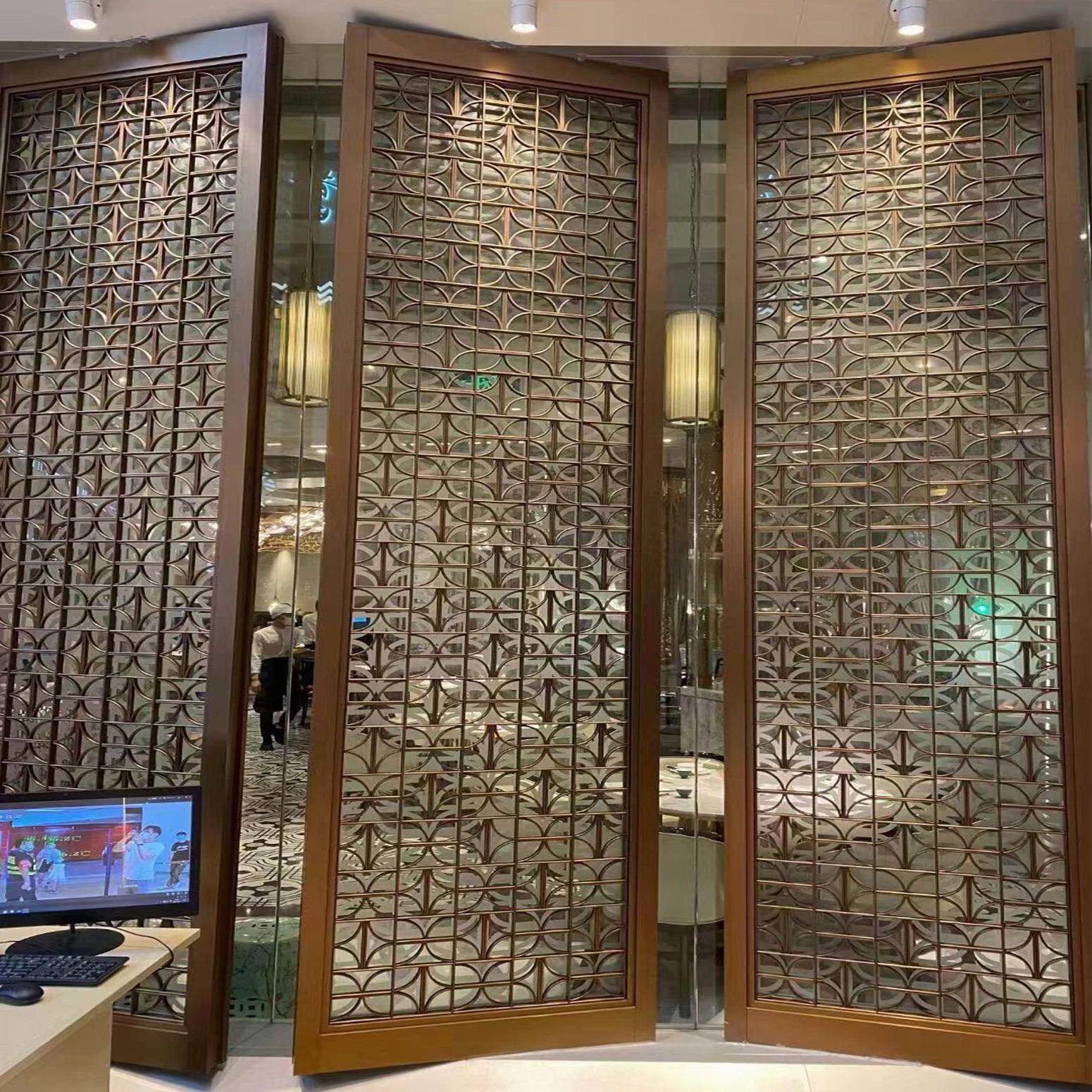 酒店大堂背景墙镂空花格装饰厅玄关新中式隔屏断锈钢客客厅不风