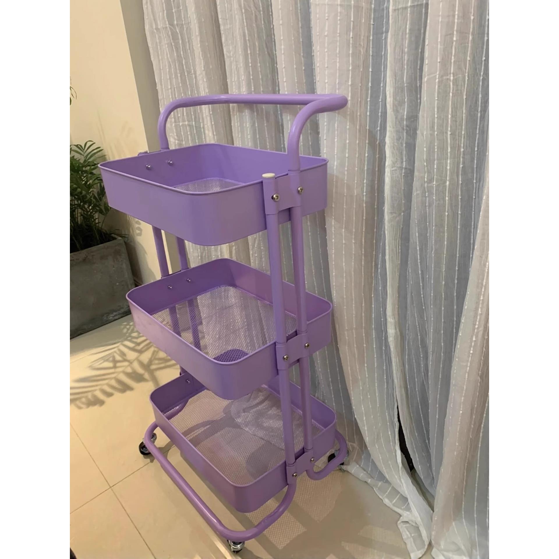 限定多巴胺彩色手推车婴儿用品置物架卧室化妆品收纳移动放书架