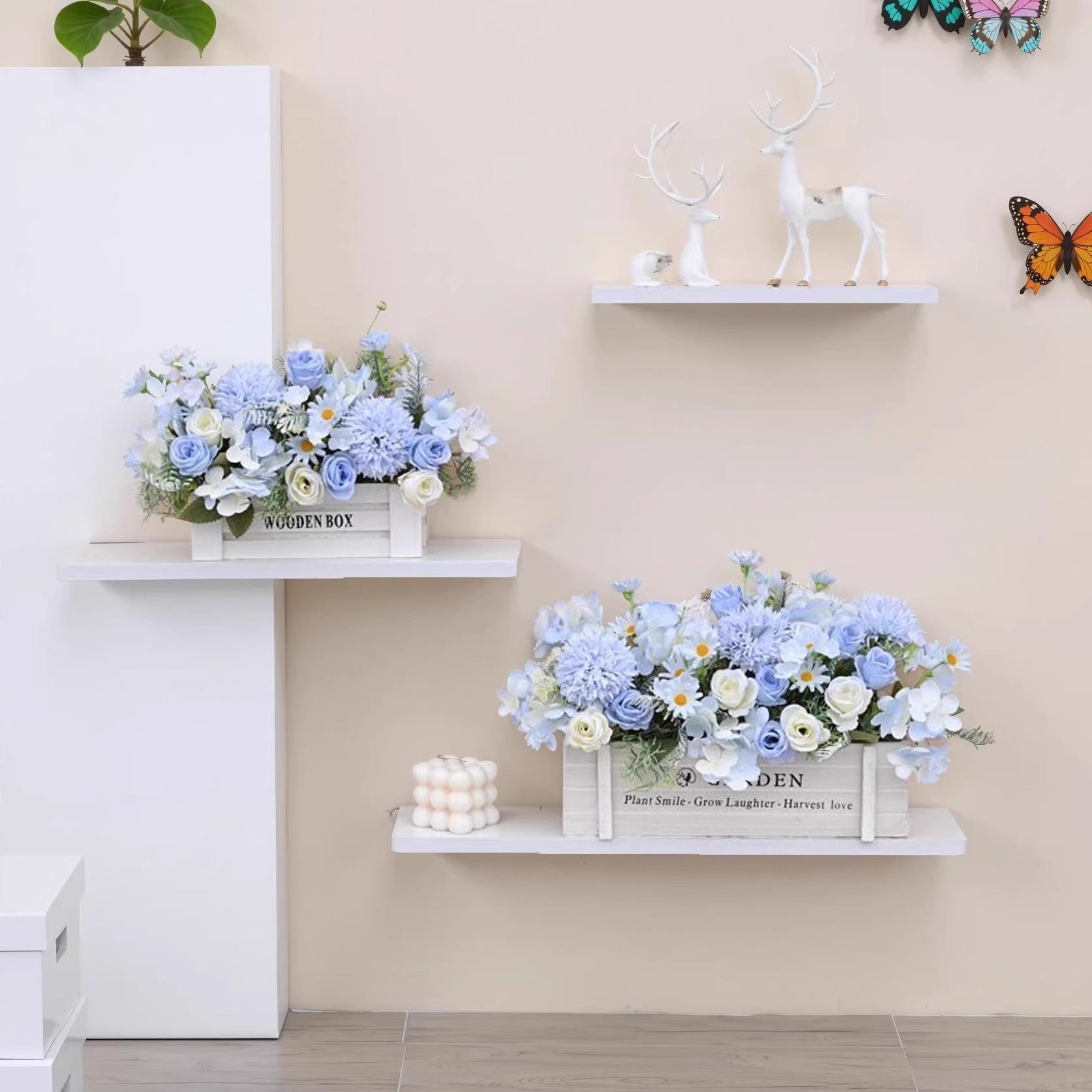 碎冰蓝玫瑰实木栅栏假花仿真花摆设花艺摆件开业装饰花客厅餐桌花