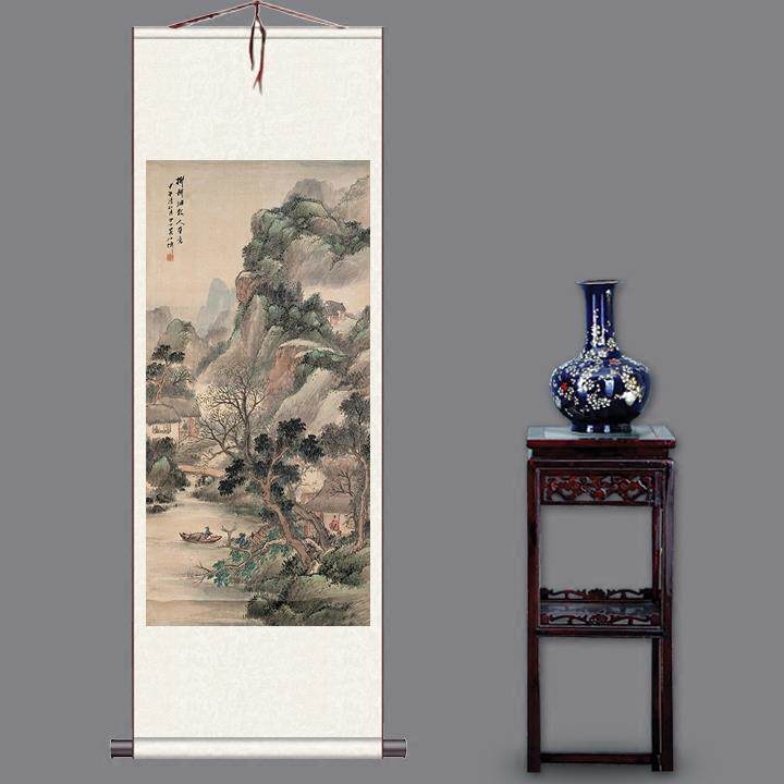 画横幅挂画源远流长办公室挂画画国画丝绸卷轴画定制