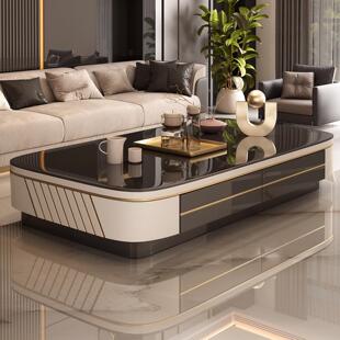 创意现代茶几轻奢高级感钢化玻璃客厅家用2025新款简约实木大茶几