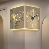 客厅转角双面挂钟电子数显高级感时钟创意免打孔静音钟表led灯钟