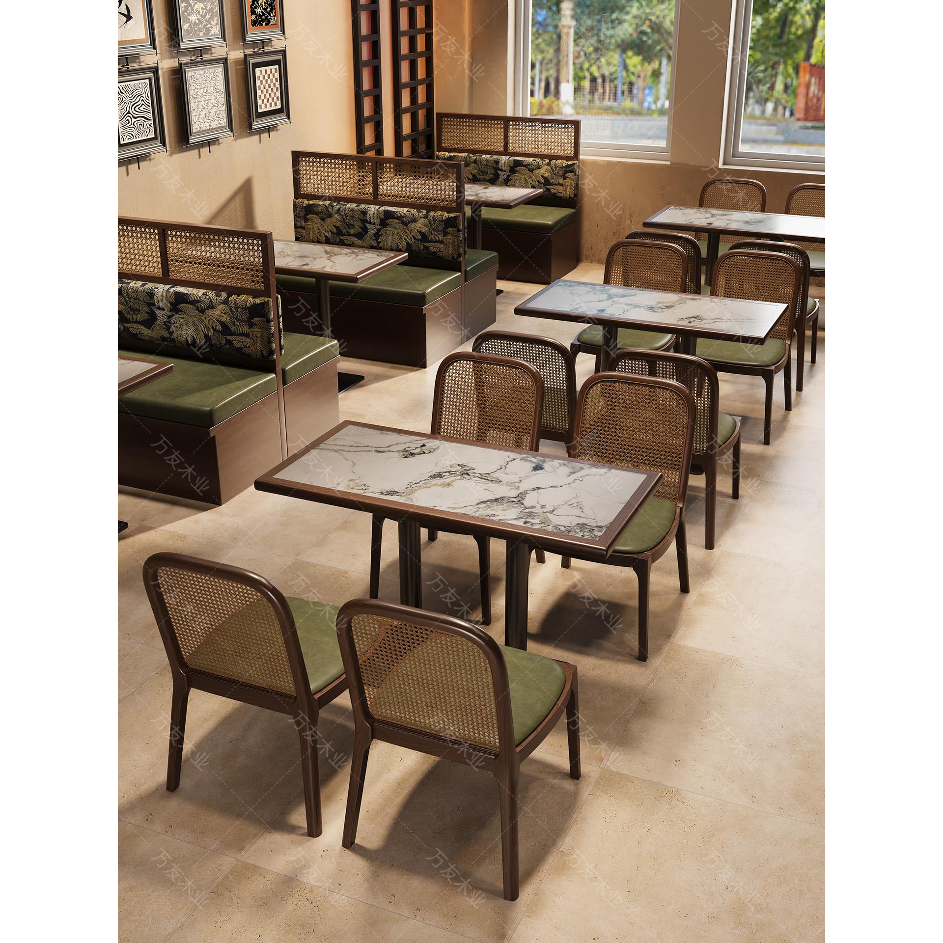 商用餐桌椅组合西餐厅咖啡厅茶楼茶餐厅餐饮店藤编靠墙卡座沙发