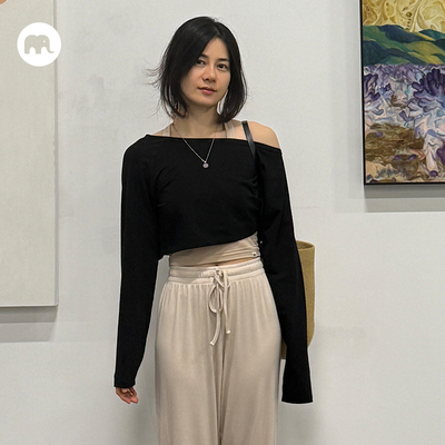 omshan·棉氨大圆领长袖宽松瑜伽短罩衫 外搭日常休闲瑜伽服