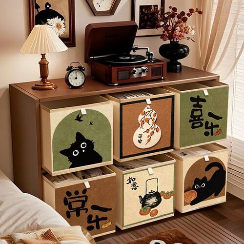 中古风卡莱克格子柜收纳箱布艺折叠抽屉大容量玩具衣物收纳筐定制