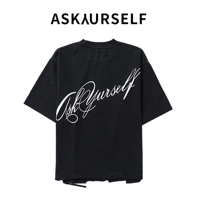 宽松型常规款水洗做旧破坏T恤