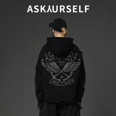 ASKYURSELF黑暗天使卫衣十字梵文破坏2025春季新款连帽卫衣