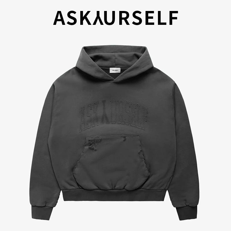 ASKAURSELF高街风水洗做旧字母印花卫衣男女宽松复古学院连帽衫