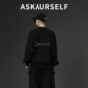 ASKYURSELF虔诚信念卫衣十字梵文logo刺绣男女同款圆领套头衫