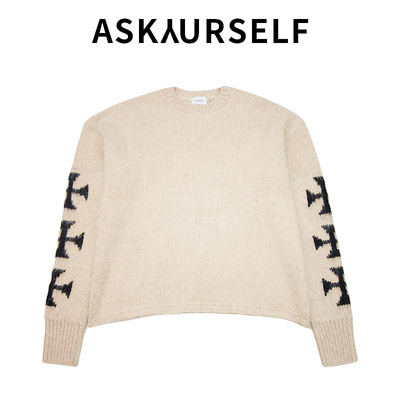 十字架图案圆领套头毛衣男女同款