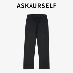 ASKAURSELF简约黑色直筒抽绳长裤通勤金属禁止TRAX慢跑者休闲裤