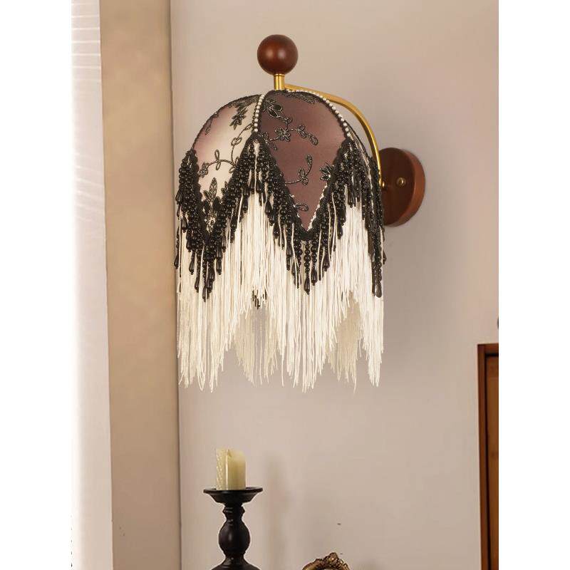 法式覆古风流苏壁灯高级感设计师创意氛围实木布艺书房卧室床头灯