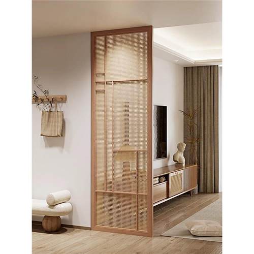 日本实木藤屏风客厅简单原木风格切割阻挡前门入口入口装饰隔断