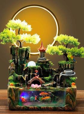 小型假山鱼缸客厅家用循环水流水喷泉水景小造景风水轮生财摆件