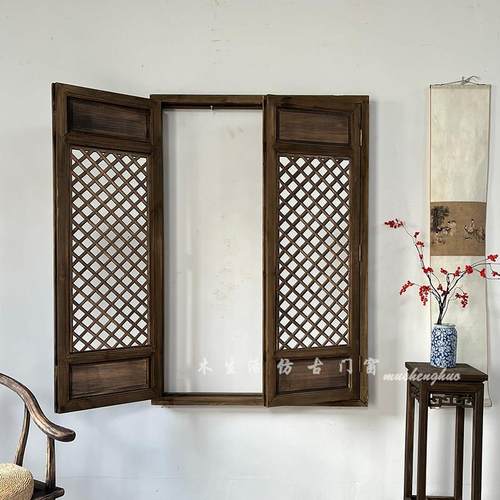 东阳木雕中式实木彷古窗户做旧花窗中国风覆古窗棂古风门窗屏风