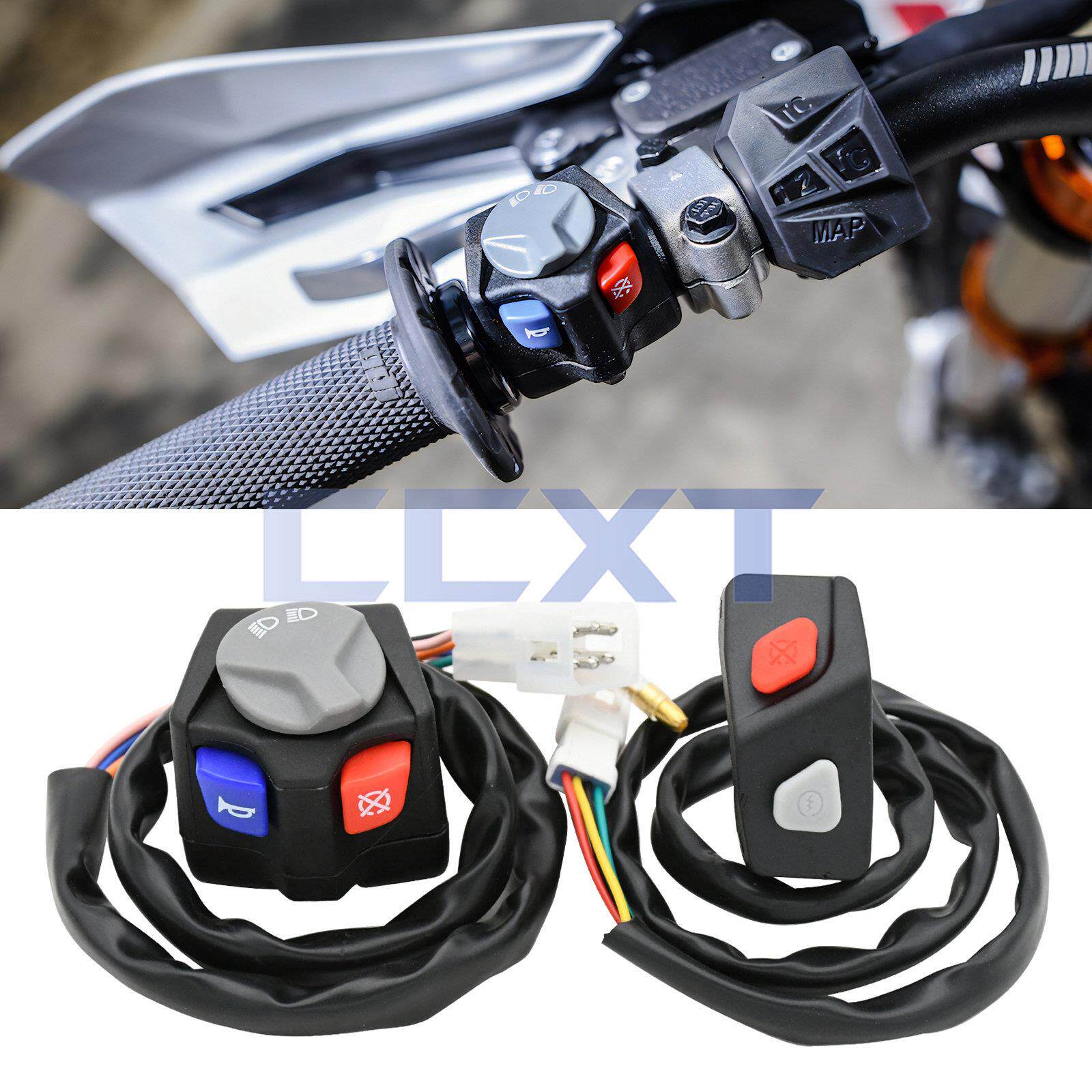 越野摩托车点火熄火开关大灯组合开关远近光蓝红按钮 XC-W EXC-F