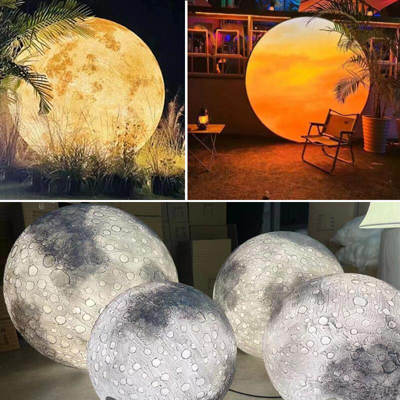 户外太阳能凹凸陨坑月球灯落日夕阳浮雕星球灯发光网红圆月亮景区