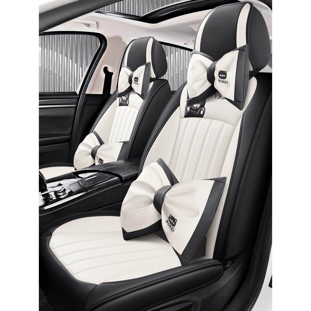 汽车坐垫四季通用全包座椅套皮质蝴蝶结卡通亚麻布座垫全包围座套