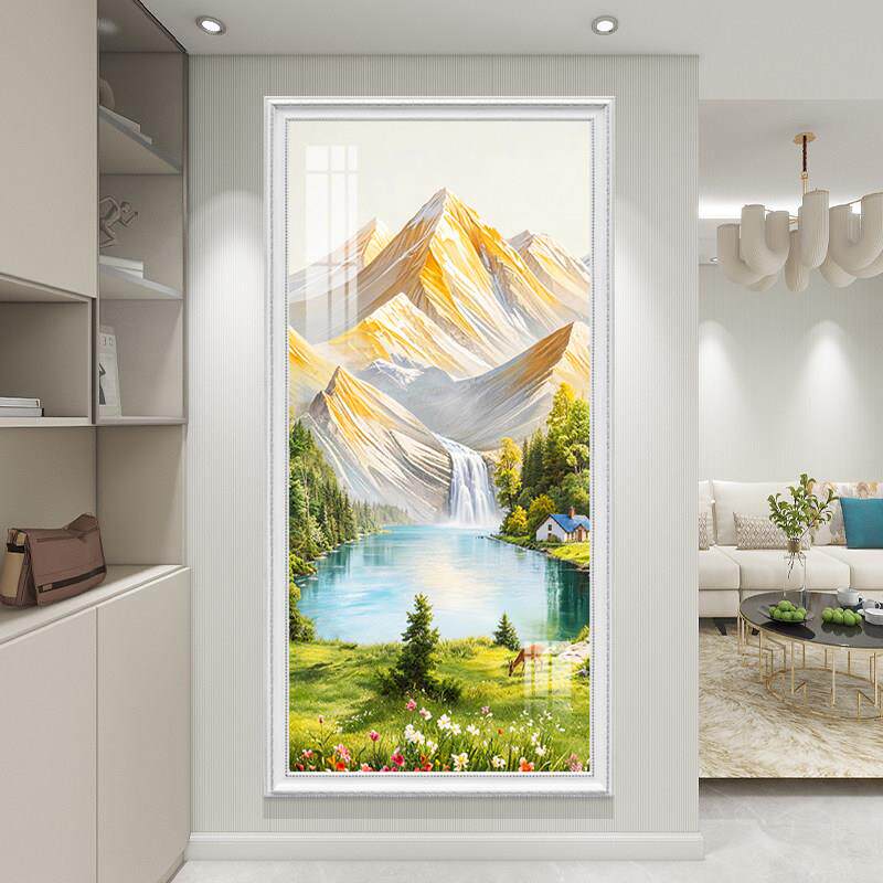 轻奢高档山水风景装饰画入户玄关背景墙挂画欧式过道走廊大气壁画