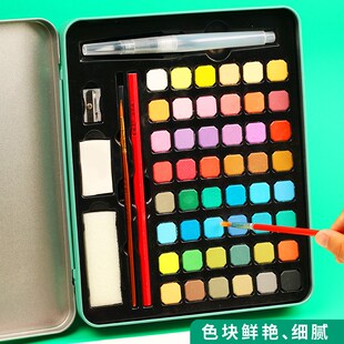 36x色水溶浓缩晕染固体颜料48色厂家 跨境固体水彩颜料铁盒套装