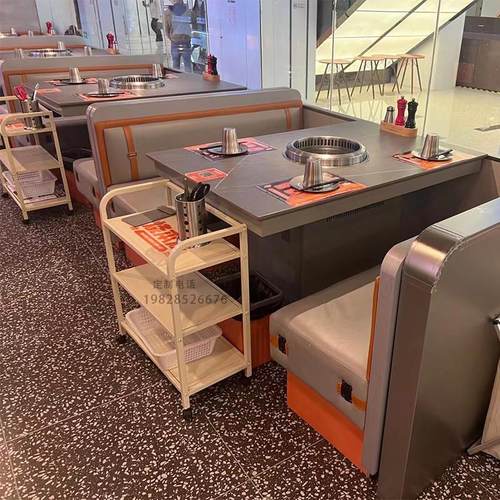 岩板火锅桌子电磁炉一体无烟净化烤肉串串香饭店桌椅组合定制商用