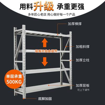 304不锈钢重型货架仓库仓储多层储物架冷库地下室商用置物架加厚