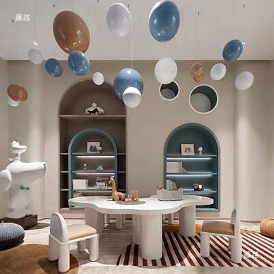 售楼部处儿童娱乐区桌椅书店阅读区手工绘画桌学习桌架空层玩乐桌