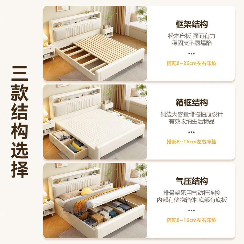 奶油风金丝主胡桃木实木床1.x2米双人卧大米床18.WZ8171965储物婚