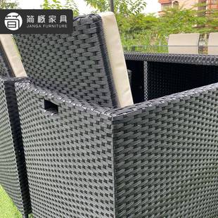 户外藤编沙发餐桌椅组合家具庭院民宿藤椅可收纳餐桌餐桌椅脚踏