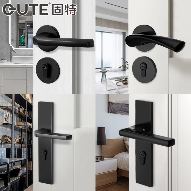 门锁室内卧室黑色静音房门锁实木门把手家用通用型分体锁具