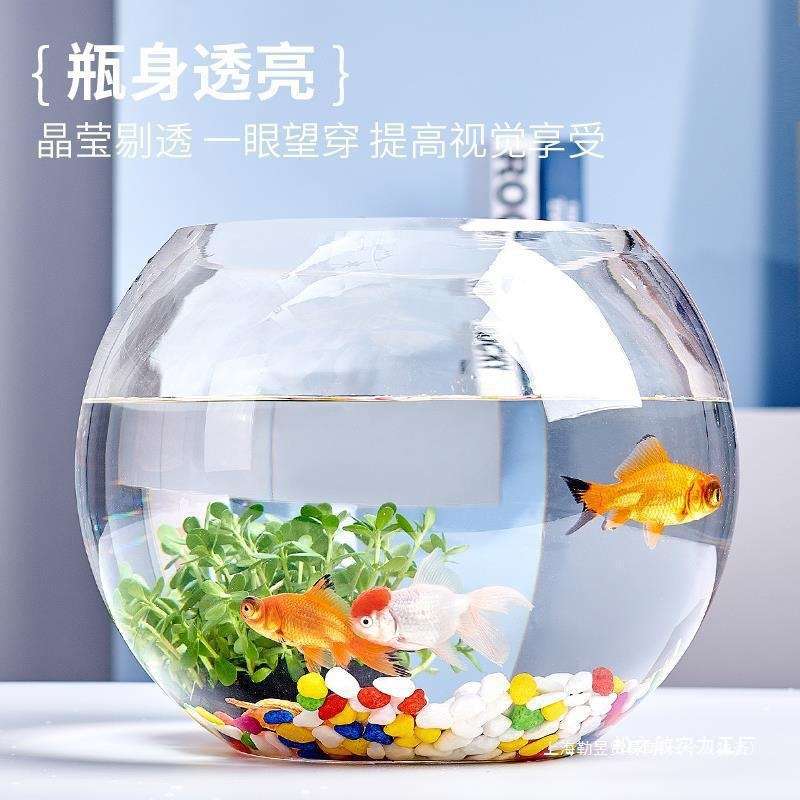 办公室小鱼缸加厚透明玻璃乌龟缸客厅家用桌面圆形造景小型松之敏