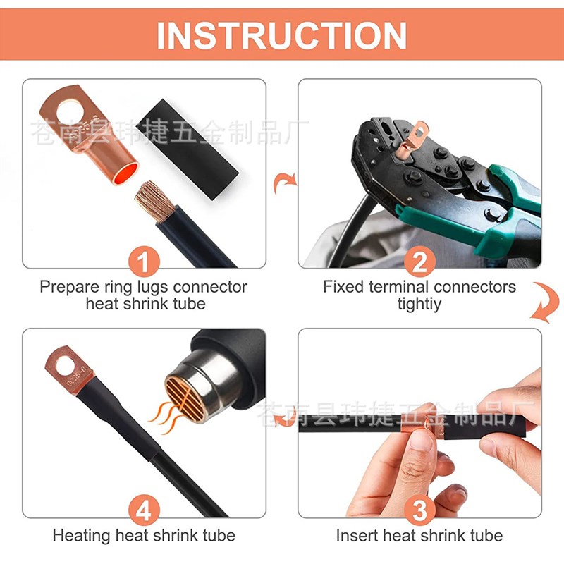 130pcs盒装SCl铜窥口端子冷压铜线耳SC6-SC35铜鼻子带热缩管套装