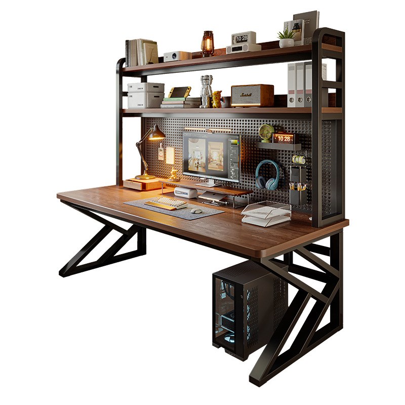 木书桌书架一体桌子卧室家用学B生写字桌办公桌洞洞板电脑桌台式