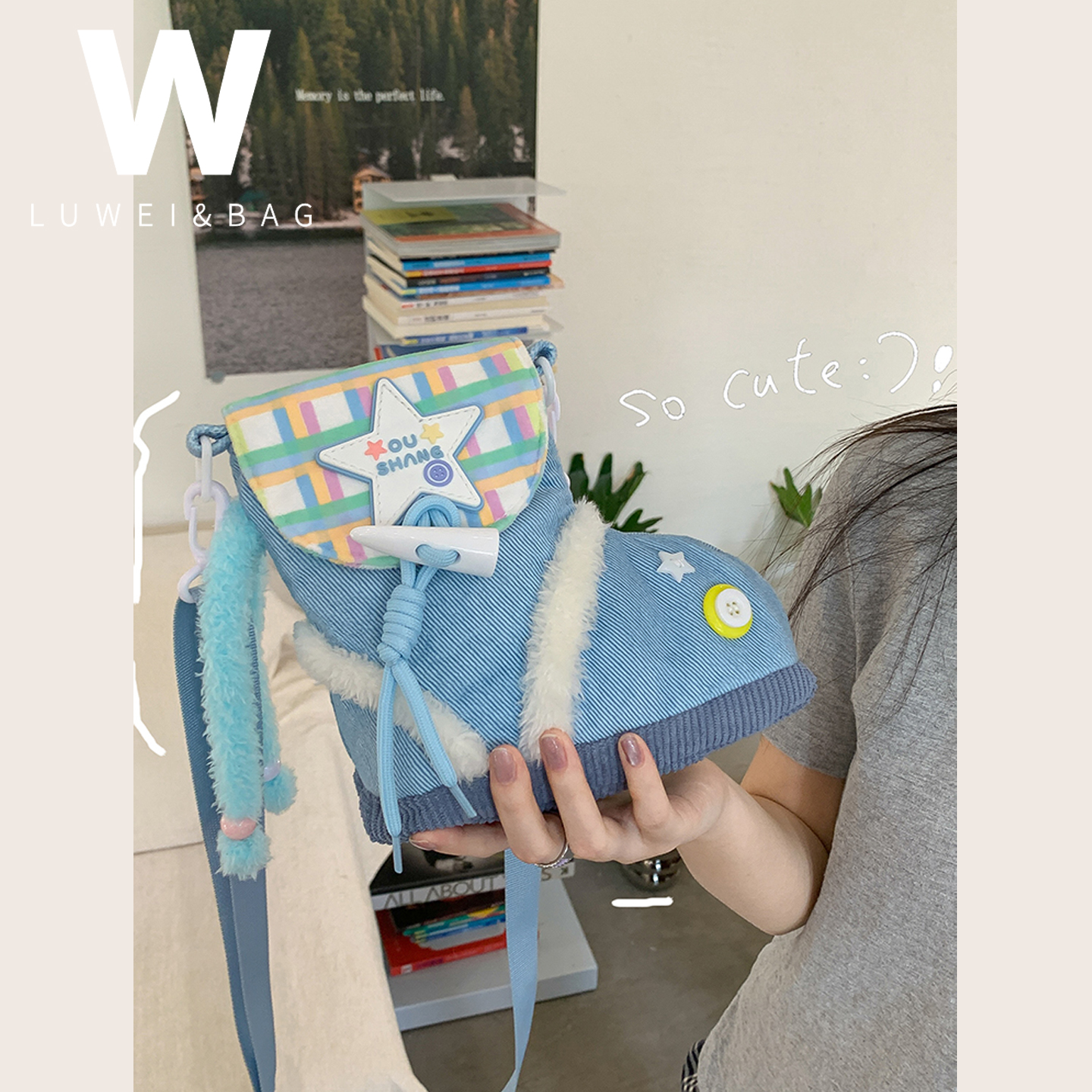 趣味靴子包毛绒公仔包女生日礼物