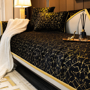 通用防滑 轻奢风现代高档黑色真皮沙发垫子套罩坐垫座垫盖布巾四季