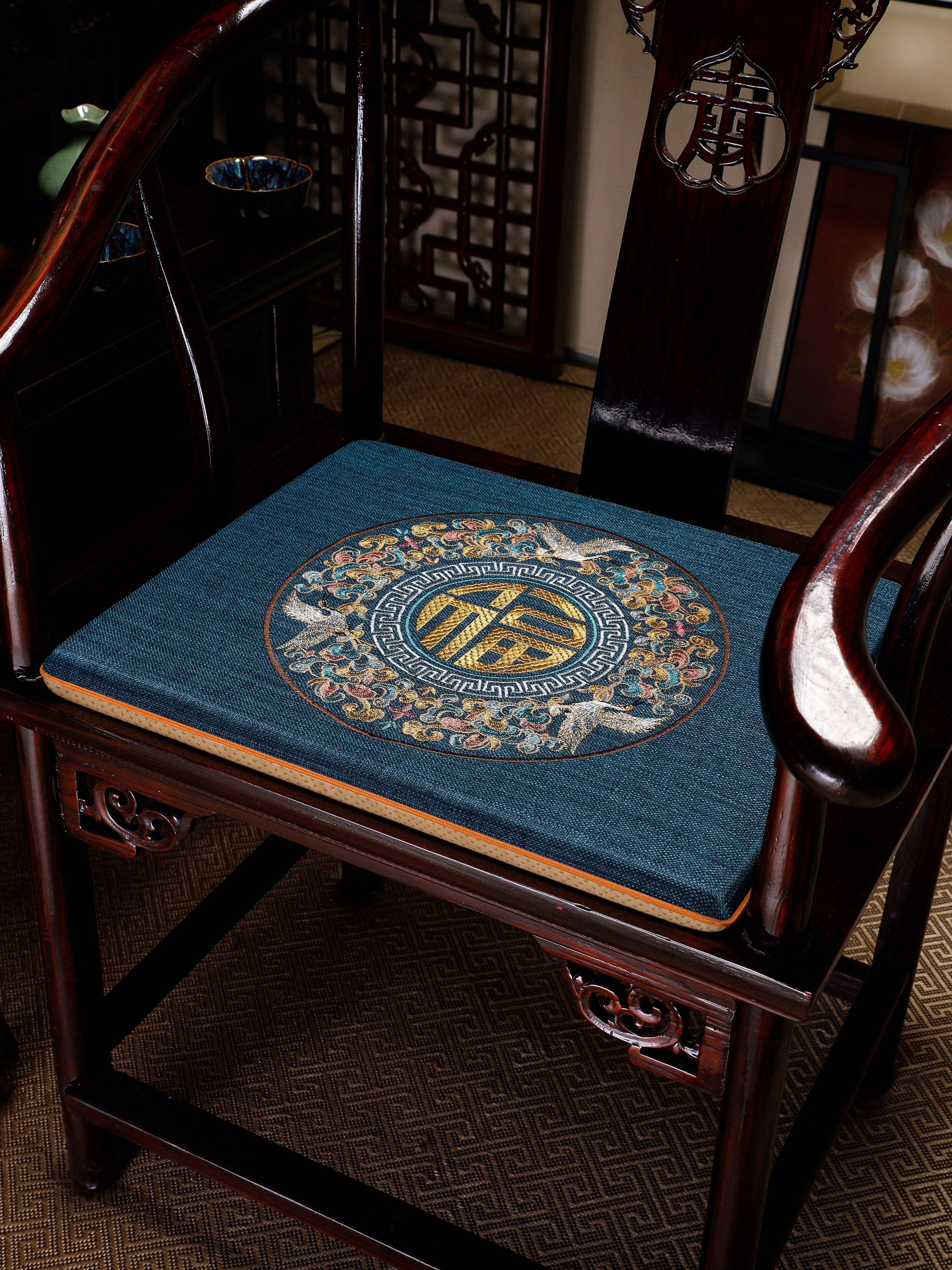 乳胶坐垫实木沙发坐垫中国椰子树坐垫扶手椅太师椅茶几椅垫防滑定