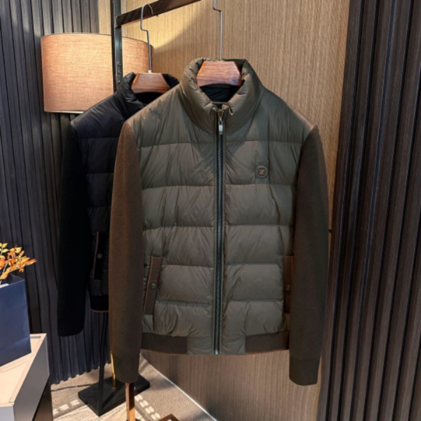 轻奢时尚潮牌拼接设计保暖外套冬季新款男士商务立领百搭夹克棉服