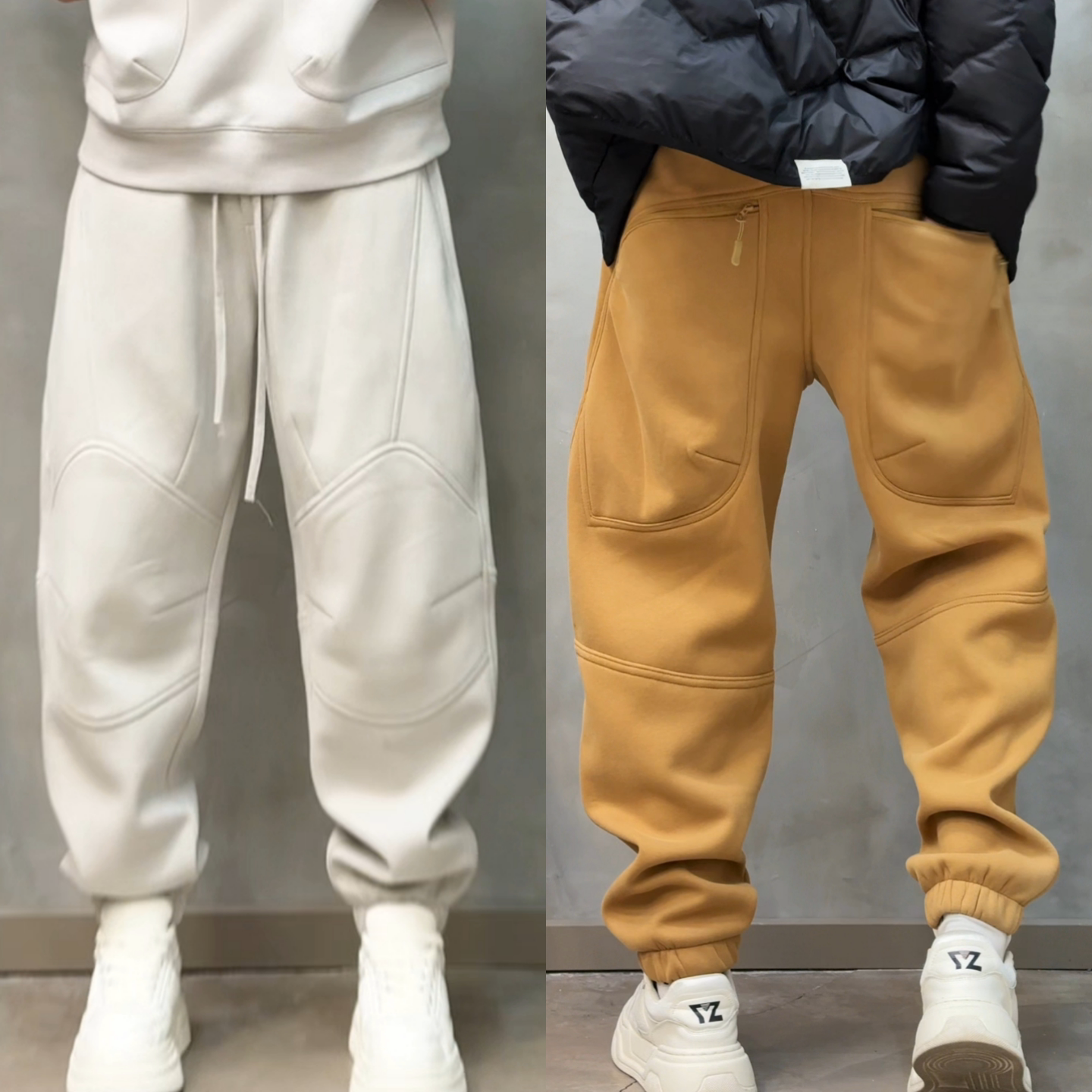 冬季时尚韩版加绒加厚休闲裤明线设计男士束脚运动裤保暖长裤潮流