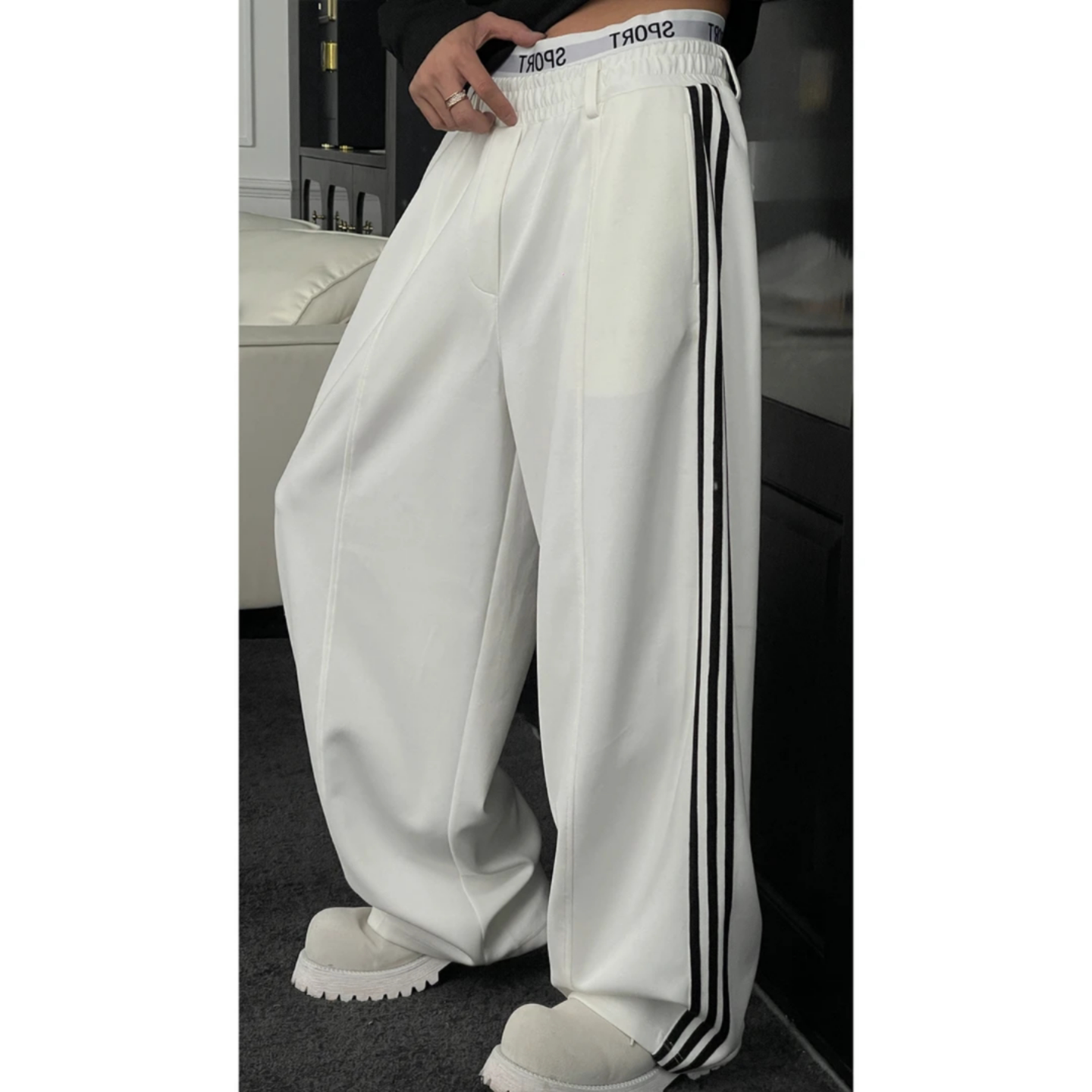 加贝洋撞色三条杠休闲裤男款26SS春夏直筒运动裤松紧腰侧条纹长裤