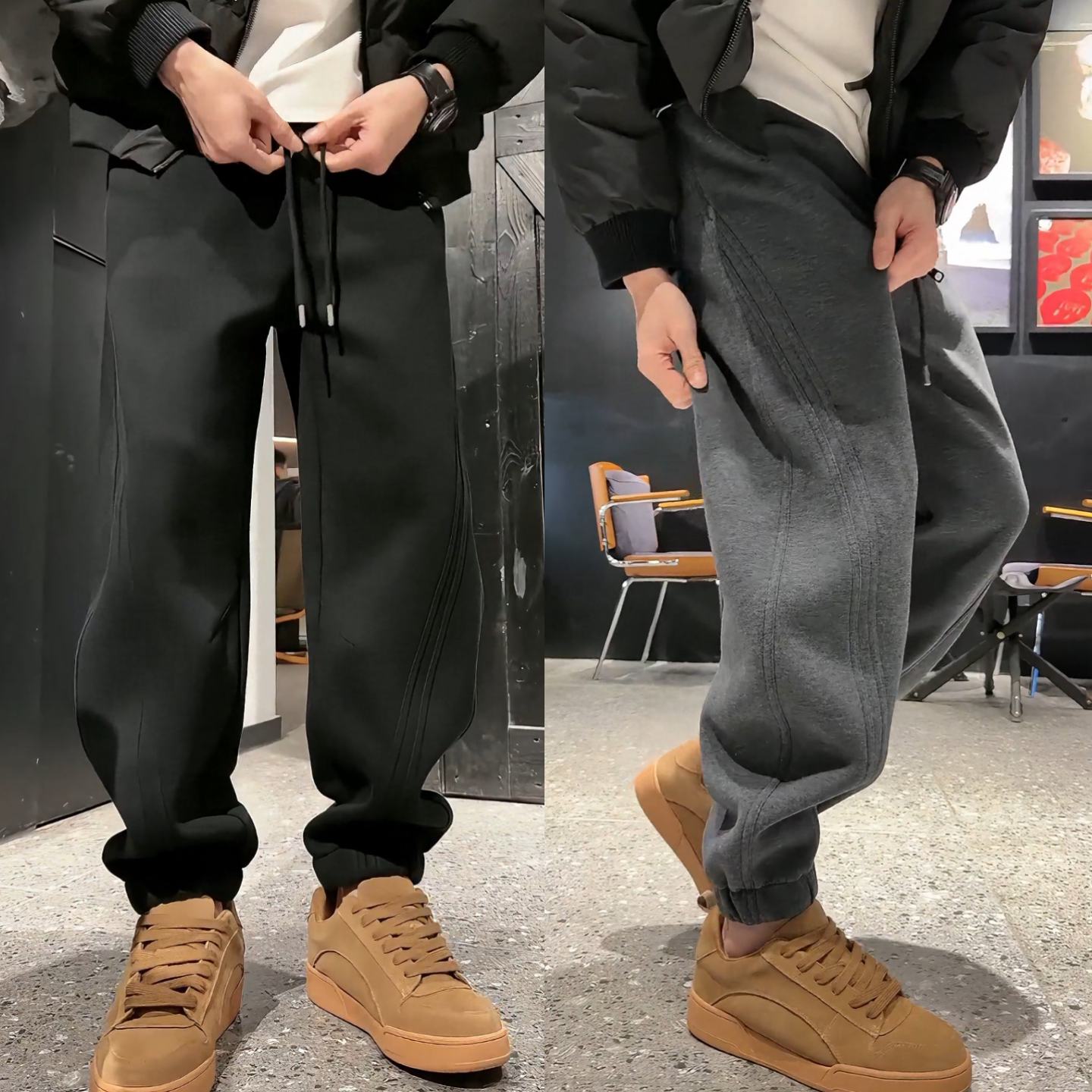 立体剪裁休闲裤冬季加绒男士时尚简约百搭美式重磅束脚卫裤高品质