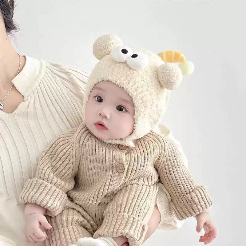 批发-婴儿帽子秋冬季可爱男宝宝保暖护耳帽婴幼儿毛线帽小月龄冬