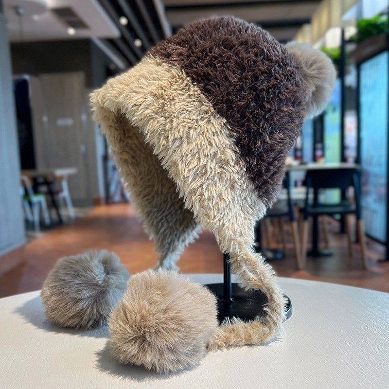 大头围毛绒帽子女秋冬季加厚保暖