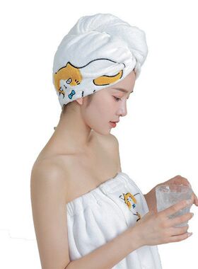 新品卡通刺绣珊瑚绒浴帽柔软强吸水毛巾可爱速干包头巾干发帽