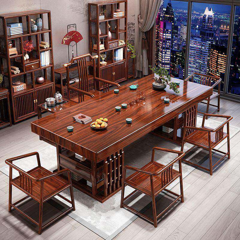 中实木大板办10009751茶台茶桌新椅组合新款公室式家用一体茶桌功