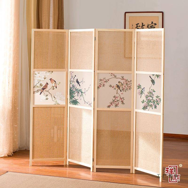 实木艺半透客屏风隔断简布约现代折985屏座屏玄关乔其纱厅酒店公