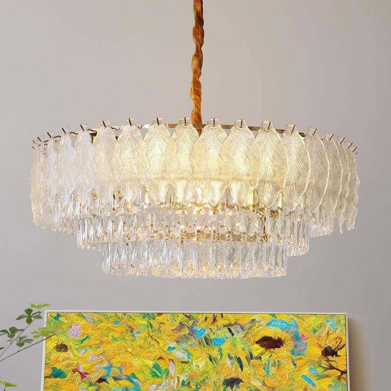 式轻法奢客吊灯柳叶水晶灯树叶玻璃主20UTN25年新厅款灯现代简约