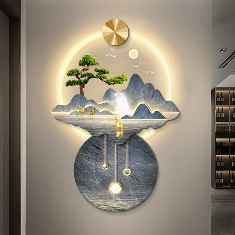 带灯玄装画2025新款入户对门挂画九正鱼图饰走廊过道山关CNR水壁