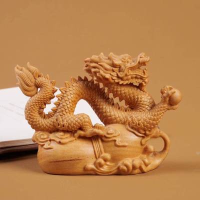龙年崖实木龙摆件肖龙木龙生柏雕肖吉祥物工生艺品木质/龙木头青